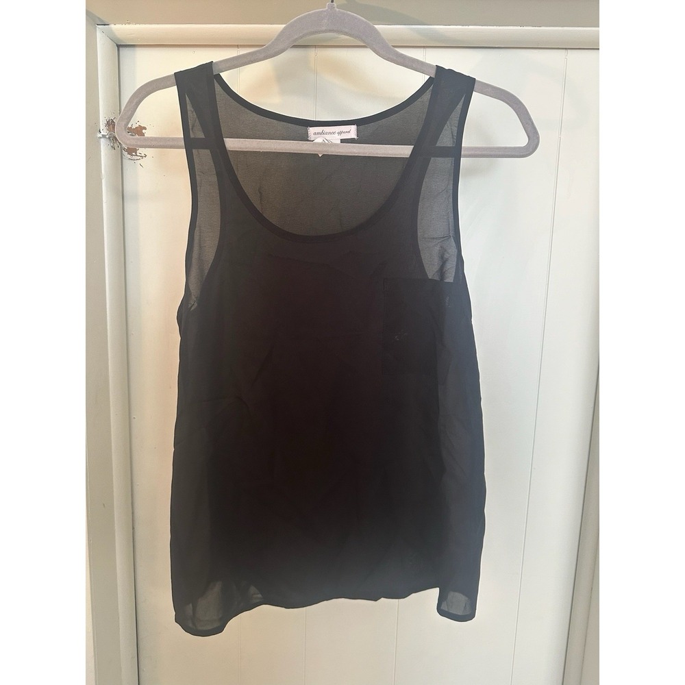 Ambiance Apparel tank Top Women's size Sβ Black Sleeveless Sheer Top Cutout Back